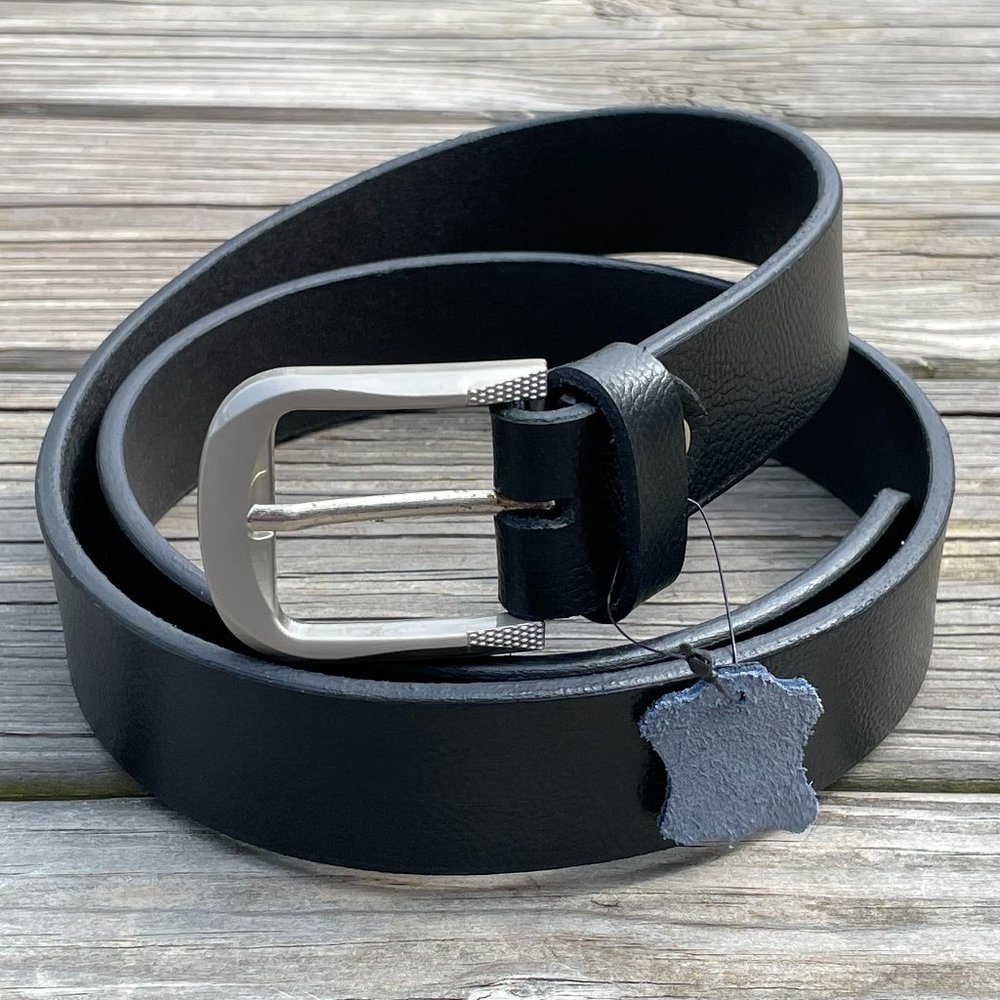 Men Handmade Black Leather Waistband Casual Jeans Leather Belt Size 36